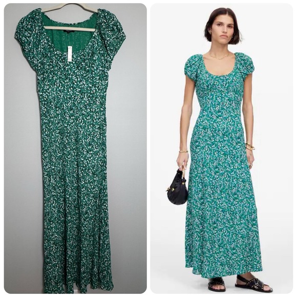 Madewell Dresses & Skirts - Madewell Ruched Midi Dress Womens 4 Green Floral Scoopneck NEW‎